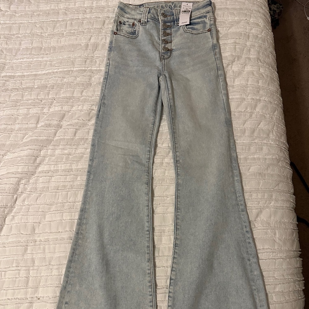 American Eagle Super High Rise Flare light color jean